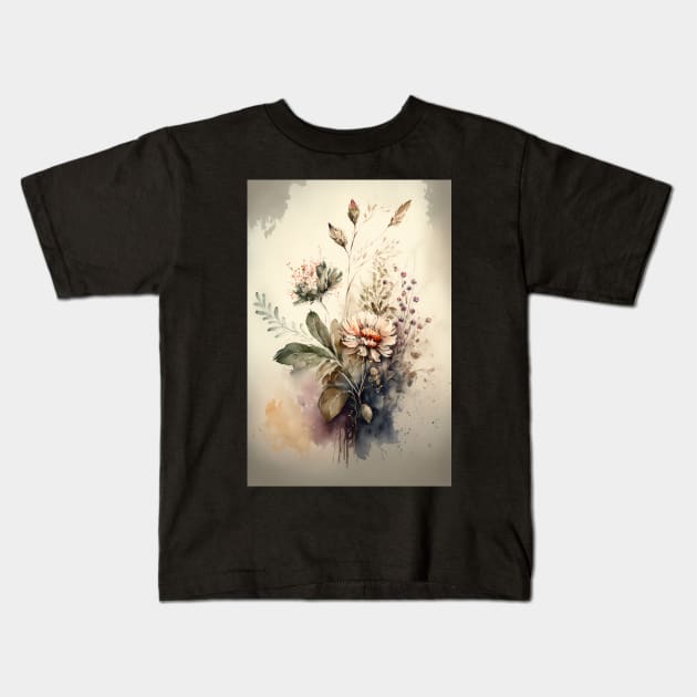 Boho Flower Watercolor Kids T-Shirt by Abili-Tees